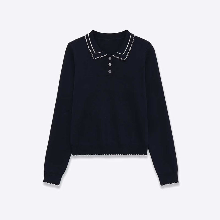 Damen Strickpullover mit Polokragen und Knopfleiste Drune