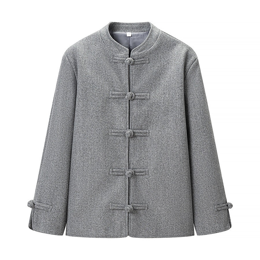 Damen Traditionelle kurz geschnittene Jacke mit Mandarin-Kragen und Knotenverschlüssen Drune