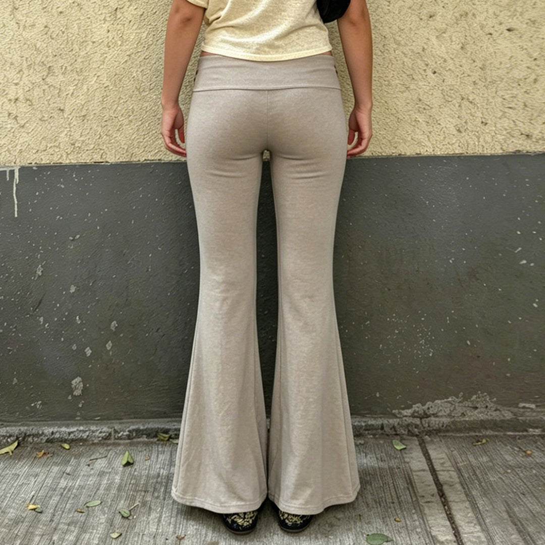 Damen nan Yogahose Flared mit Umschlagbund, komfortable Bootcut-Passform und Laser-Cut Blütendetail Drune