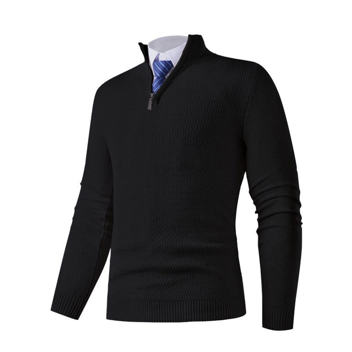 Herren nan feinstrickpullover mit Stehkragen und halbem Reißverschluss, Strukturstrick und schlanker Business-Casual-Passform Drune