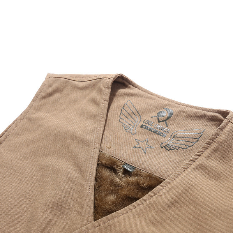 Herren Ärmellose Canvas‑Teddyweste mit wärmender Fleece‑Innenlage und aufgesetzten Taschen Drune