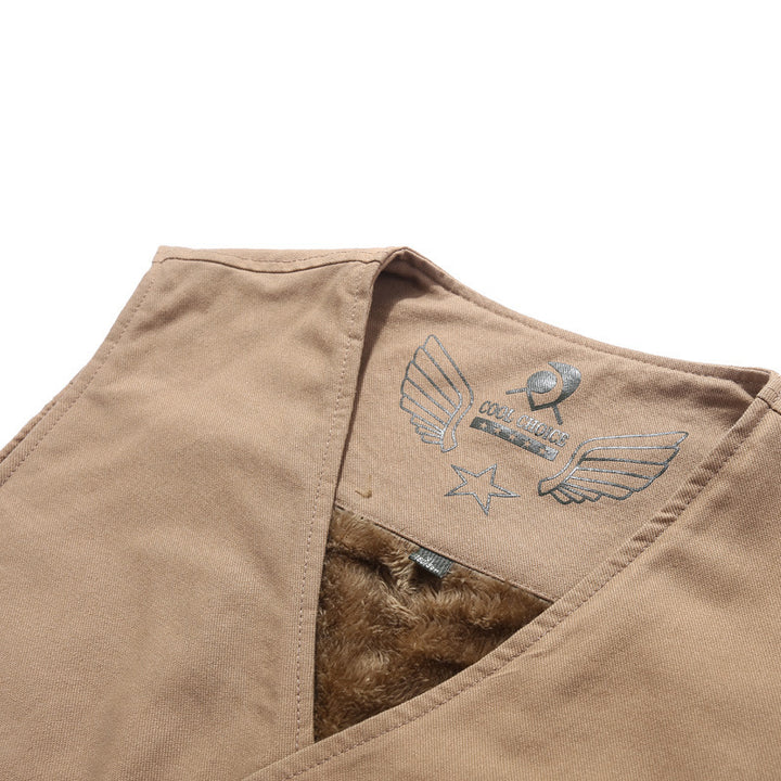 Herren Ärmellose Canvas‑Teddyweste mit wärmender Fleece‑Innenlage und aufgesetzten Taschen Drune