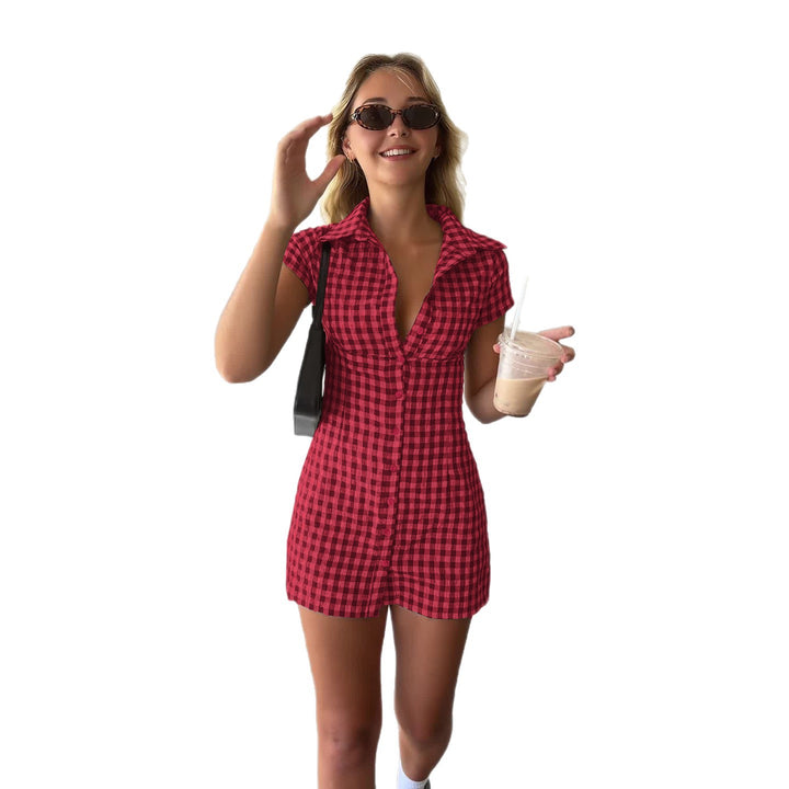 Damen Karo Hemdkleid mit figurbetonendem Schnitt Drune