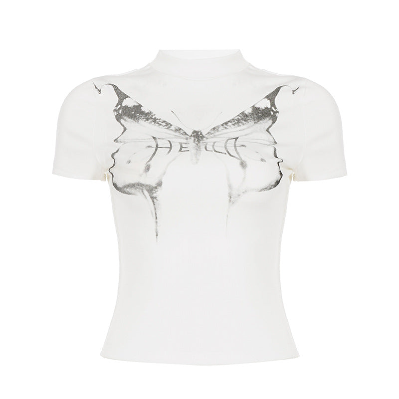 Damen T-Shirt mit kreativem Schmetterlingsdruck und modernem Schnitt Drune