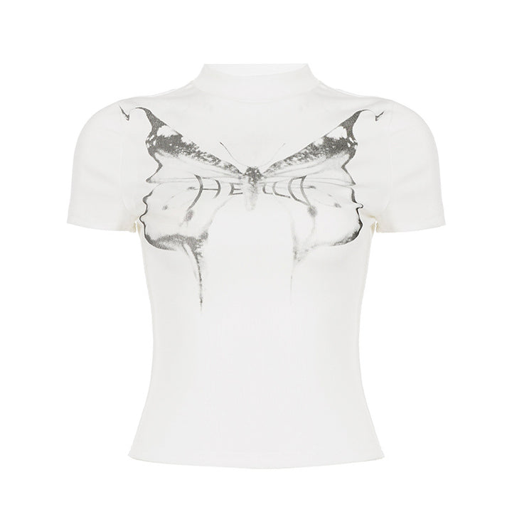 Damen T-Shirt mit kreativem Schmetterlingsdruck und modernem Schnitt Drune