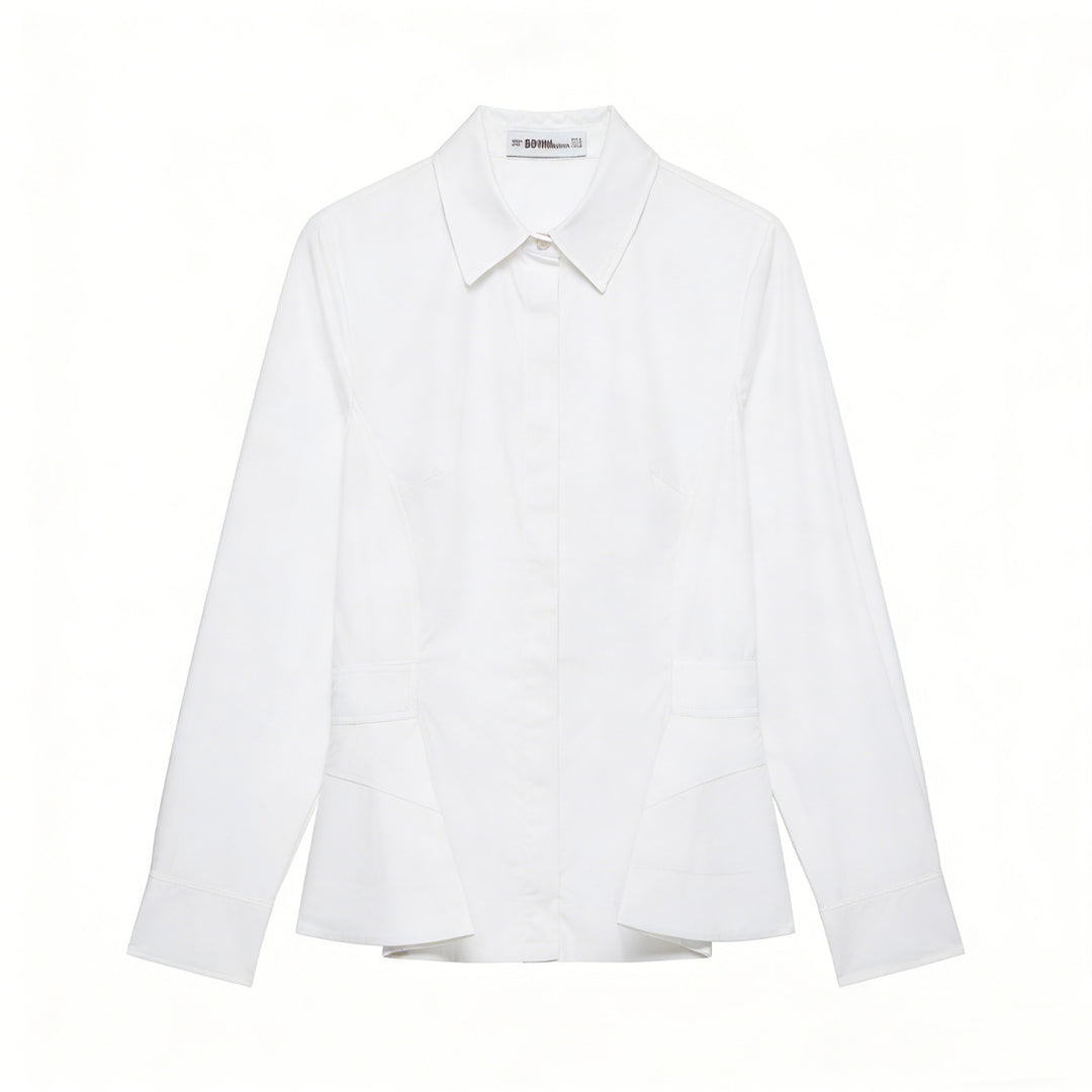 Damen Taillierter Hemdblazer mit verdeckter Knopfleiste, Eingrifftaschen und schmaler Silhouette Drune