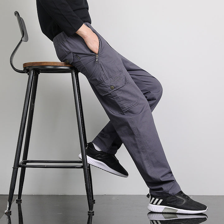 Herren Lockere Cargohose mit elastischem Bund, Multifach‑Taschen & geradem Bein Drune