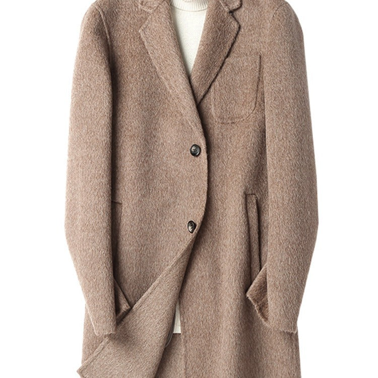 Herren Strukturierter Longcoat aus Wollmix mit fallendem Revers und Ein-Knopf-Verschluss Drune