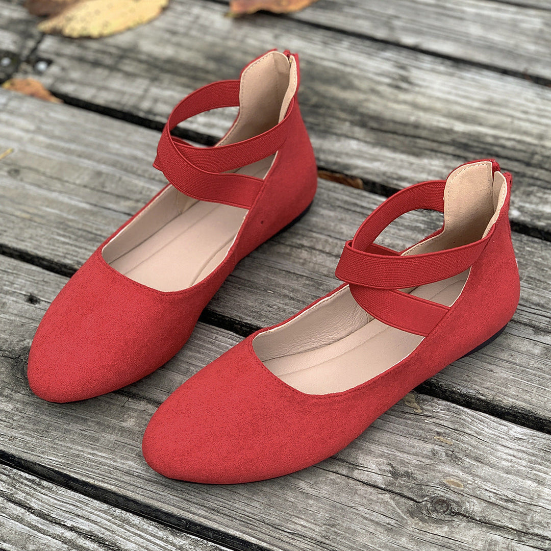 Damen elegante Ballerinas mit gekreuztem Riemen und weichem Obermaterial Drune