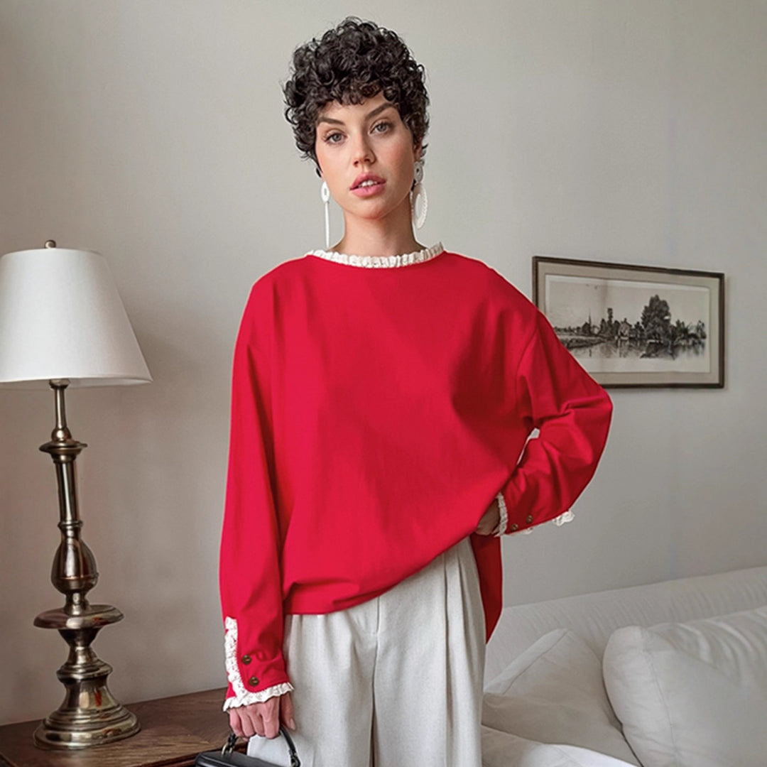 Damen eleganter Oversized-Pullover mit Rüschenärmeln Drune