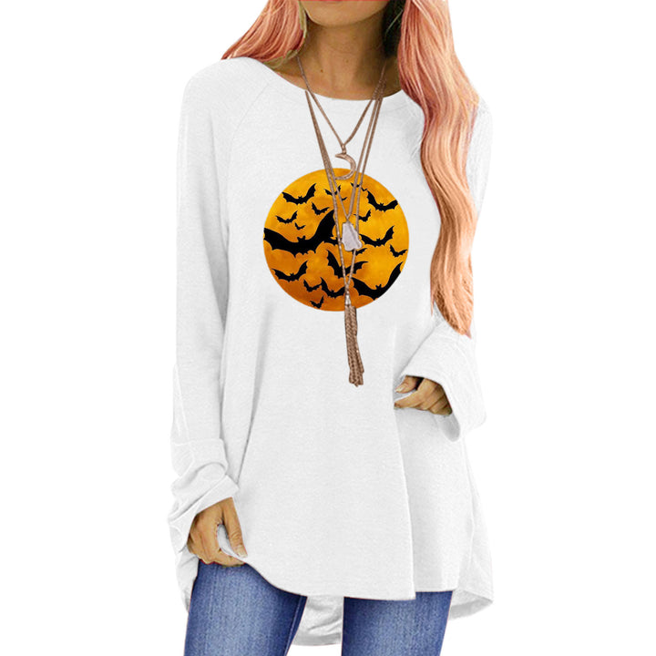 Damen Rundhalsshirt mit künstlerischem Halloween-Motiv und bequemer Passform Drune