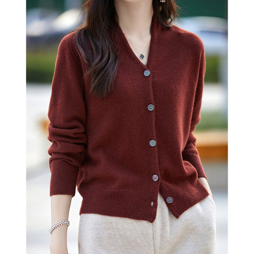 Damen Langarmstrickjacke aus weichem Material mit elegantem V-Ausschnitt Drune