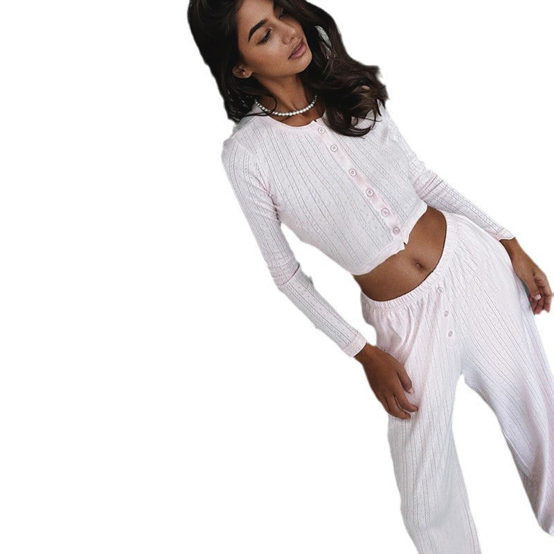 Damen Langarm-Crop-Top mit Knopfleiste und weichem Material Drune