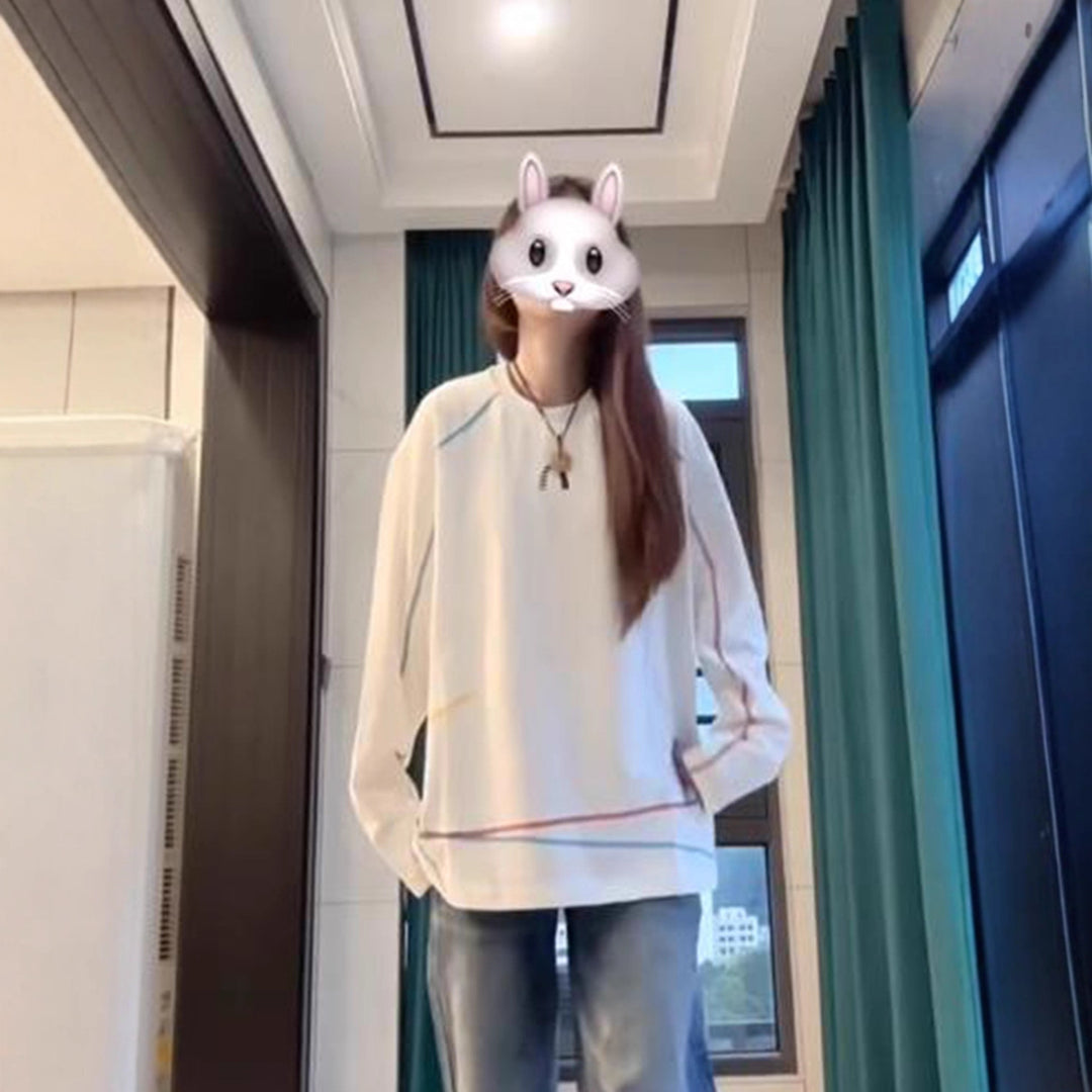 Damen lässiges Langarmshirt mit buntem Akzent Drune