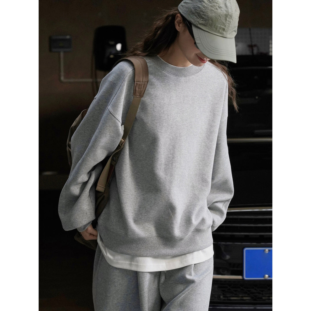 Damen Relaxed-Sweatpullover mit verstärktem Rundhalsausschnitt und Baumwoll-Fleece Drune