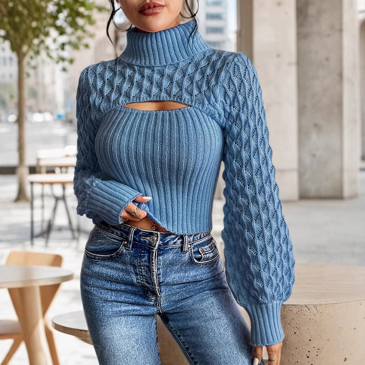 Damen Pullover mit hochgeschlossenem Kragen und Cut-Outs Drune