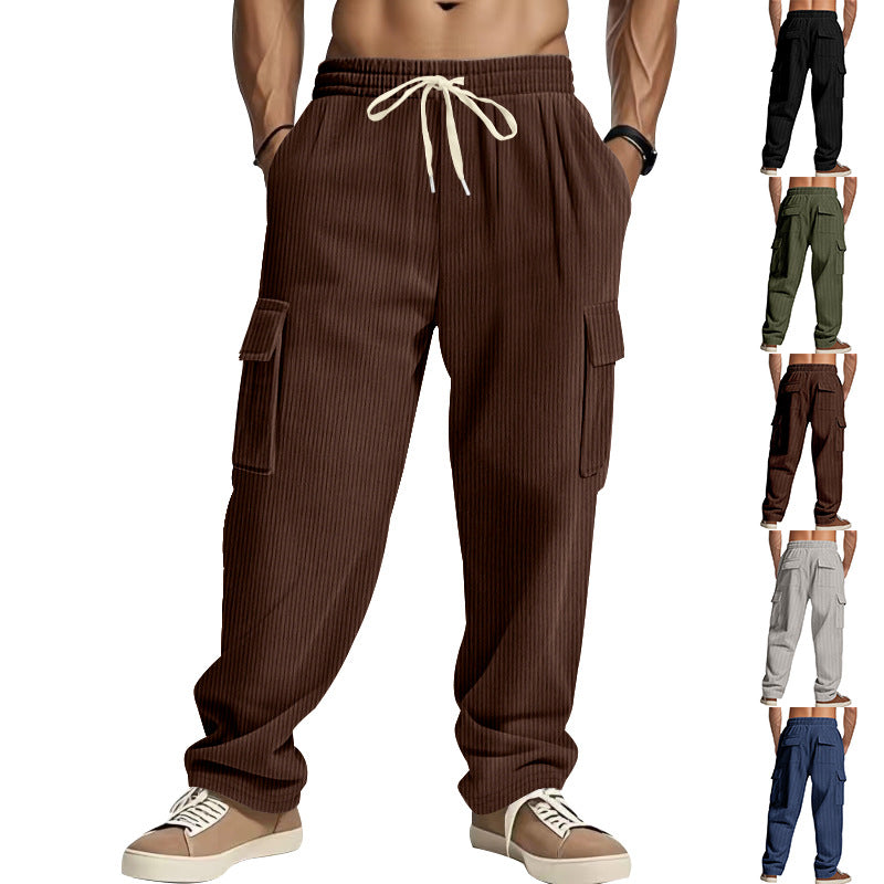 Herren Cordcargo-Hose mit weitem Bein, Tunnelzugbund und aufgesetzten Cargotaschen Drune