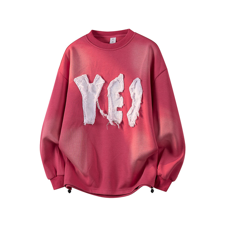 Damen Oversize-Sweatshirt mit gesticktem Schriftzug, abgerundetem Saum & überschnittener Schulter Drune