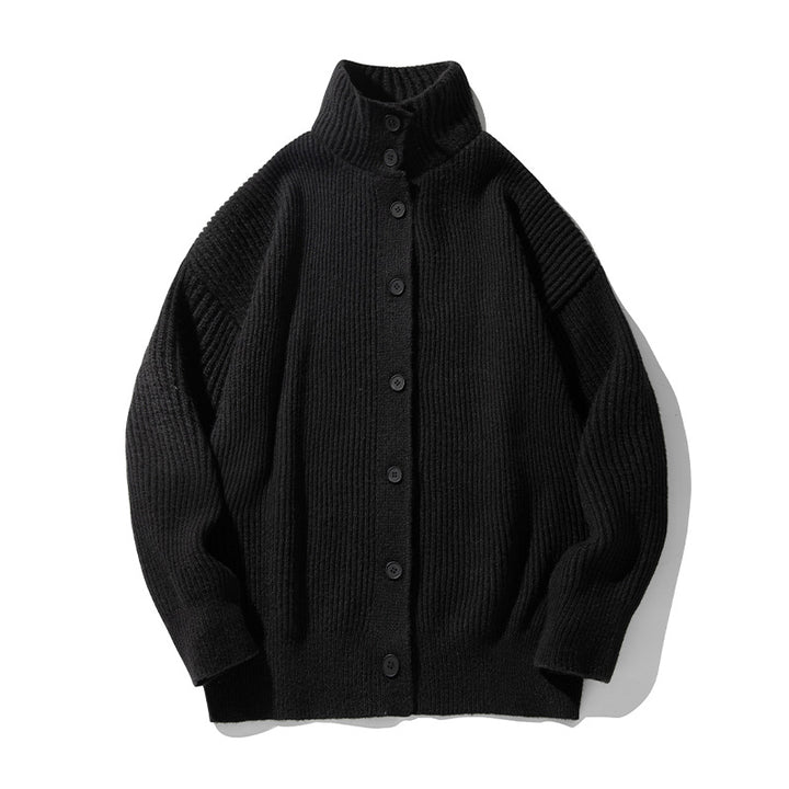 Damen Oversized Strickjacke mit Stehkragen, durchgehender Knopfleiste und markanter Rippenstruktur Drune