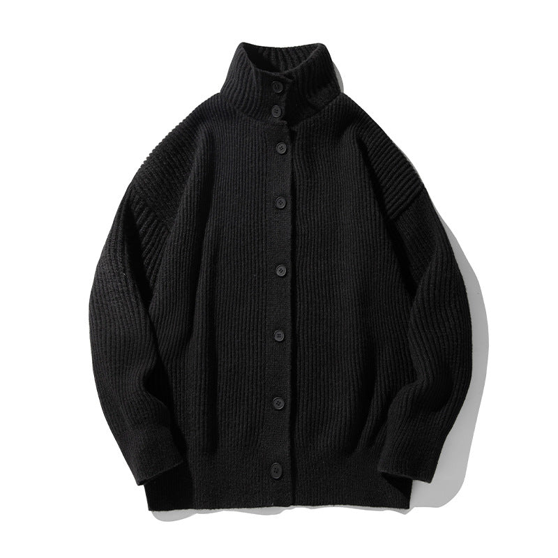Damen Oversize Cardigan aus feinem Rippstrick mit hohem Rollkragen und durchgehender Knopfleiste Drune
