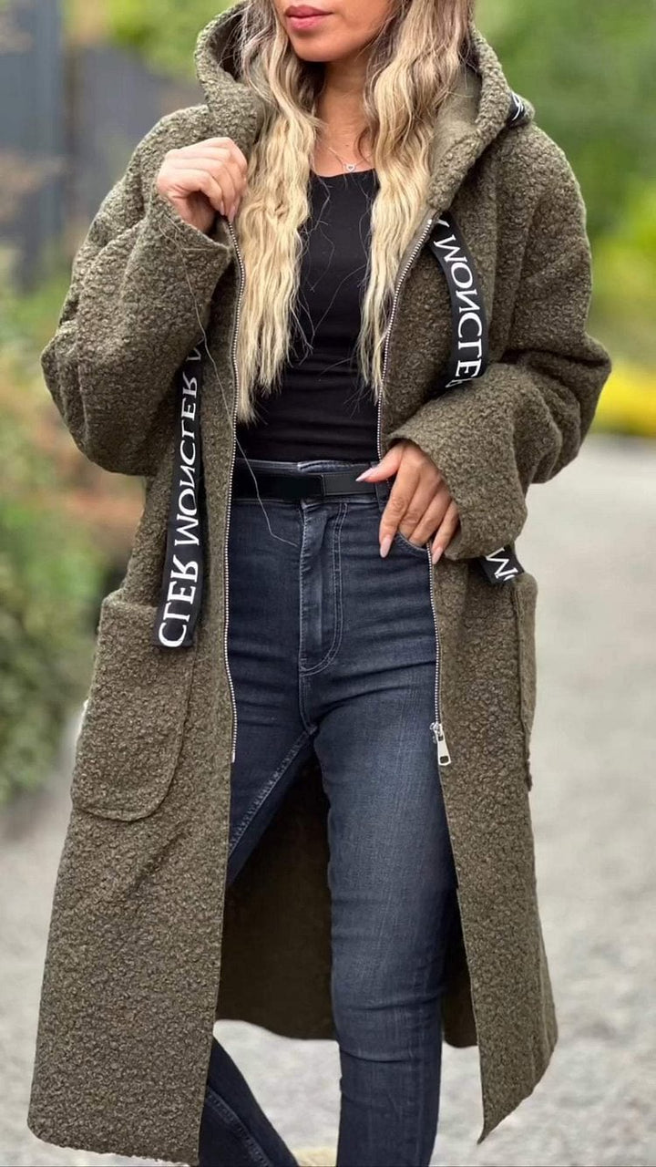 Damen Modischer Oversized-Fleece-Mantel mit praktischen Taschen und Kapuze Drune