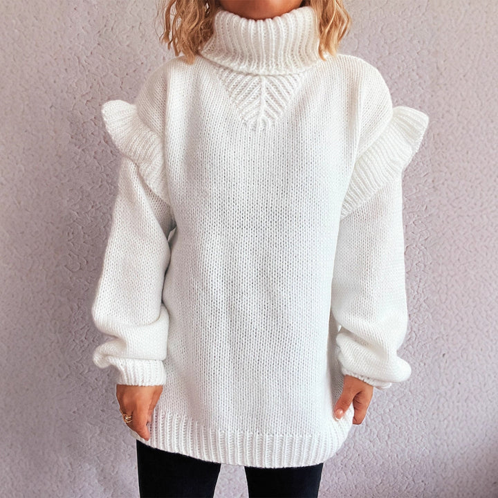 Damen Strickpullover mit Rüschen-Details und hohem Kragen Drune