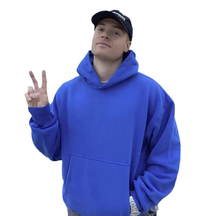 Unisex nan Boxy-Kapuzenpullover mit überlappender Kapuze, verdeckter Kängurutasche und gerippten Bündchen Drune
