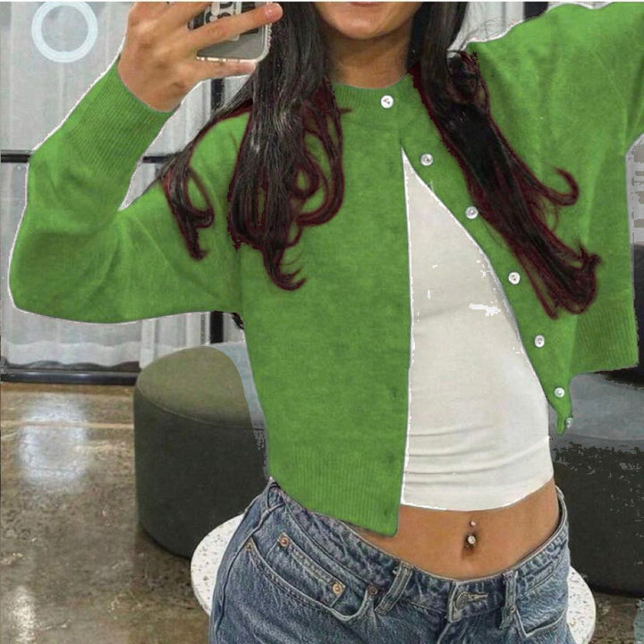 Damen Kurzgeschnittener Knopf-Cardigan im Cropped-Stil mit Rundhalsausschnitt Drune
