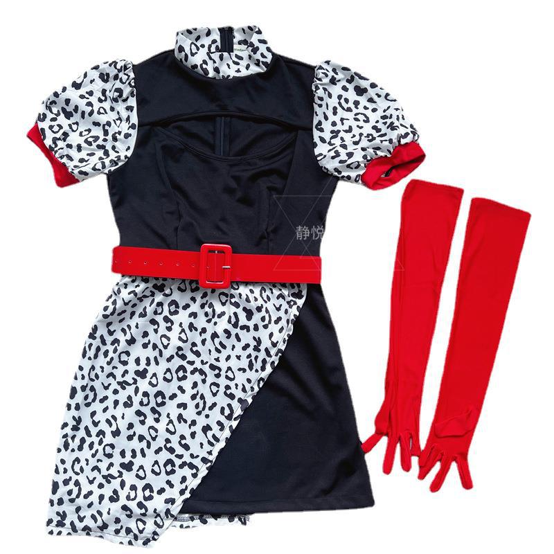 Damen Verführerisches Halloween Kostüm mit Leopardenmuster und langem Umhang Drune