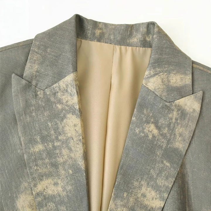 Damen nan Oversize-Blazer mit abstraktem Druck, Reverskragen und leichter Innenfutter Drune