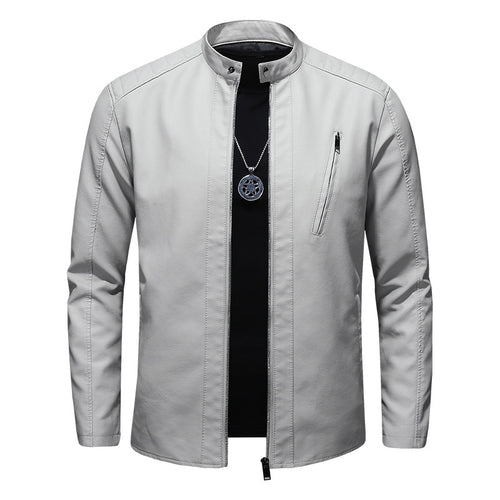 Herren Modische Lederjacke mit hohem Kragen Drune