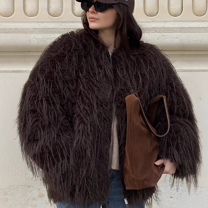 Damen Oversize Kunstpelz‑Mantel mit langfloriger Shag‑Optik und kastiger Silhouette Drune