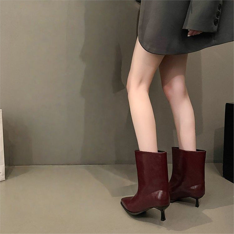 Damen spitz zulaufende Stiefelette mit sculpted Kitten-Absatz und mid-calf Schaft Drune