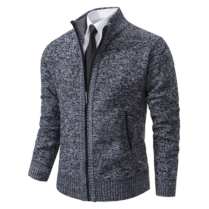 Herren nan gehobene Strickjacke mit Stehkragen und durchgehendem Reißverschluss, thermisch isolierend und tailliert geschnitten Drune