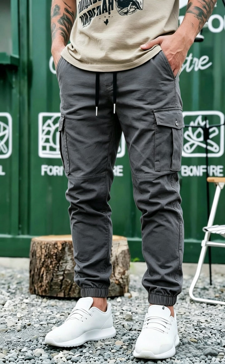 Herren Tapered Cargo-Jogginghose mit elastischem Saum, Kordelzug & Multifunktions‑Taschen Drune
