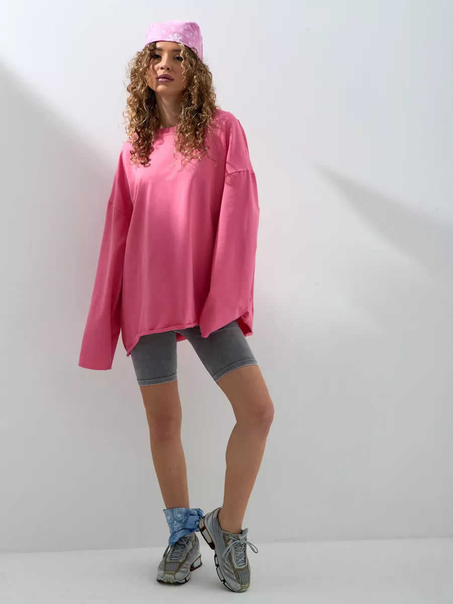 Damen weites Sweatshirt mit Rundhalsausschnitt und verlängertem Oversize-Schnitt Drune