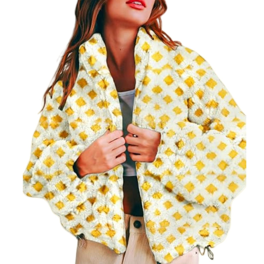 Damen Kuschelige und modische Fleecejacke mit geometrischem Muster und lässigem Schnitt Drune