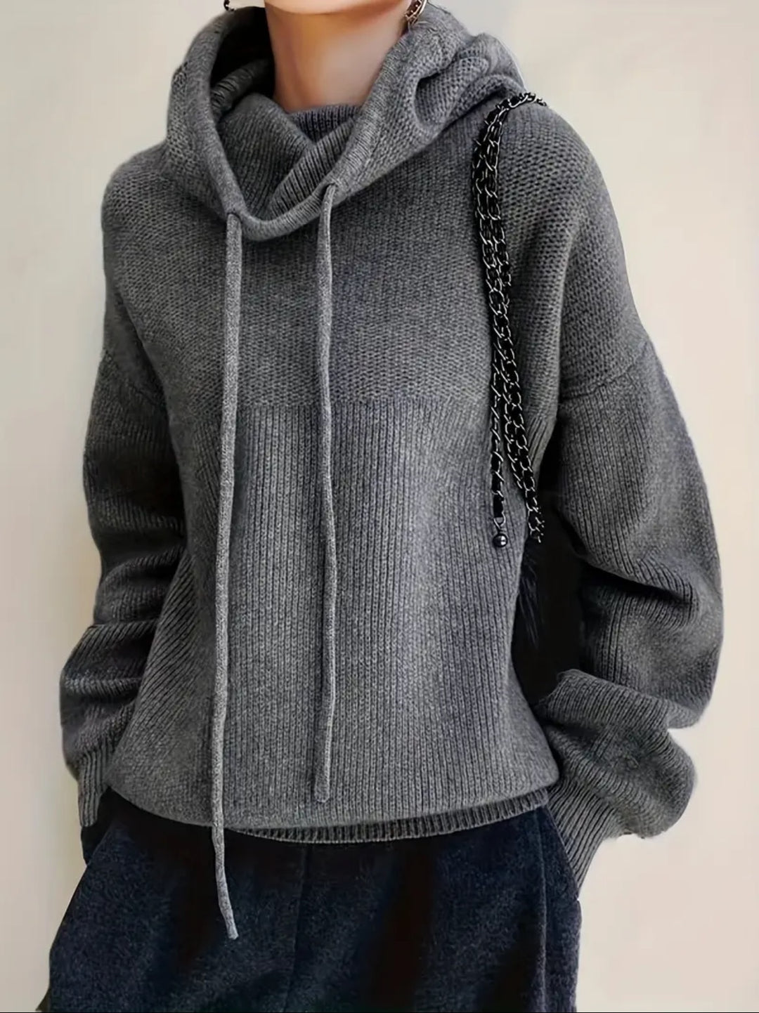 Damen Kuscheliger Rollkragen‑Hoodie aus Feinstrick mit Kordelzug und gerippten Bündchen Drune