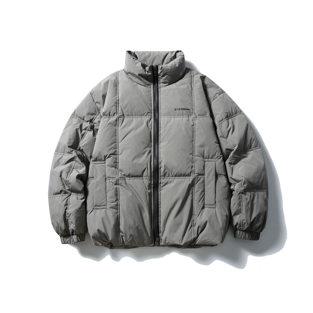 Herren Boxy-Steppjacke mit hohem Standkragen, Karo-Steppung und elastischem Saum Drune