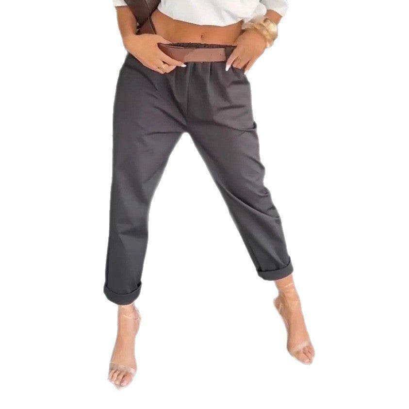 Damen nan hochtaillierte Paperbag-Hose mit gerafftem Bund, Eingrifftaschen und gekrempeltem Saum Drune