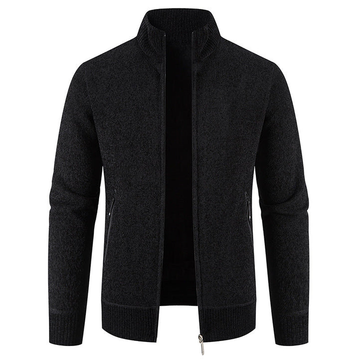 Herren elegante Strickjacke mit hohem Kragen und praktischen Reißverschlusstaschen Drune