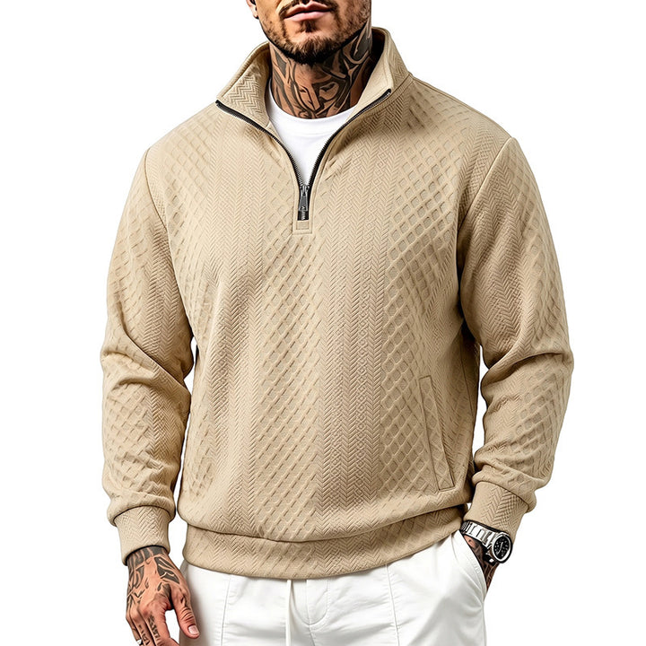 Herren Strukturierter Halbzip-Sweater aus Feinstrick mit Zopfmuster und Eingriffstaschen Drune