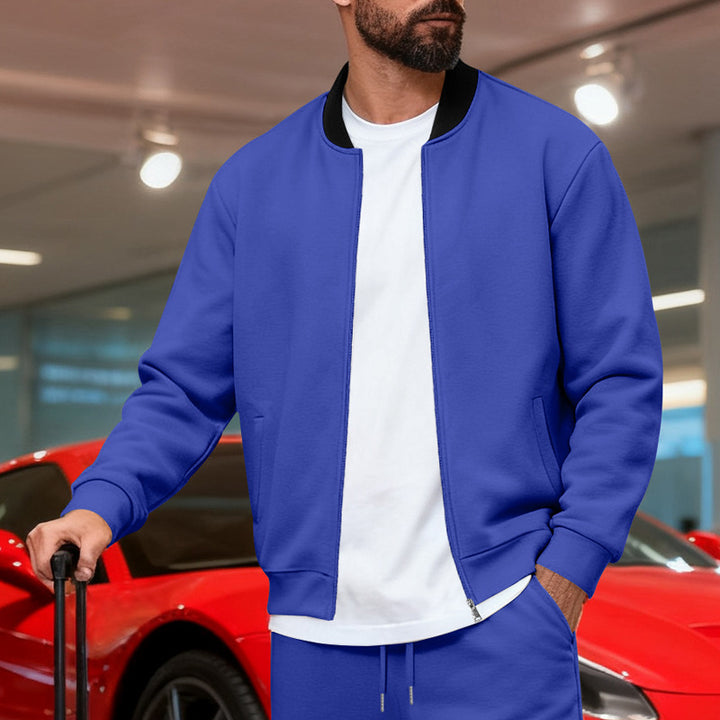 Herren nan urbane Sweat-Trackjacke mit Stehkragen verdecktem Reißverschluss elastischen Rippbündchen und Eingrifftaschen Drune