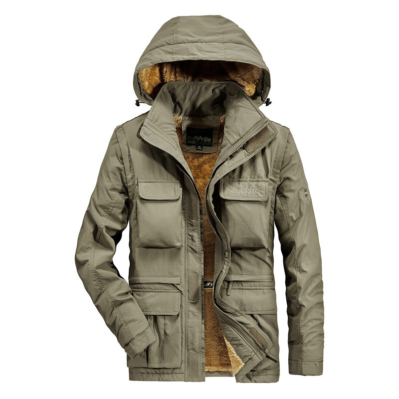 Herren Thermisch Gefütterte Fieldjacke mit Kapuze und Kunstfell-Innenfutter Drune