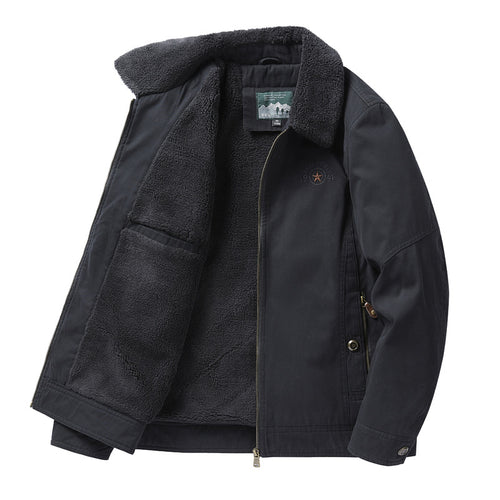 Men's  sherpa-lined canvas chore jacket with full fleece interior and zip closure Drune