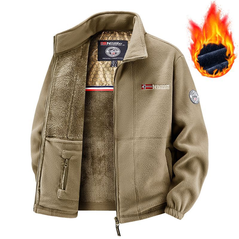 Herren Thermo-Fleecejacke mit vollflorigem Teddyfutter, verdeckter Reißverschluss-Innentasche und hohem Stehkragen Drune