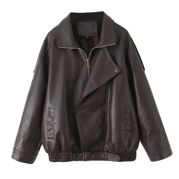 Damen Kunstlederjacke im lässigen Oversized-Stil mit Taillenzug Drune