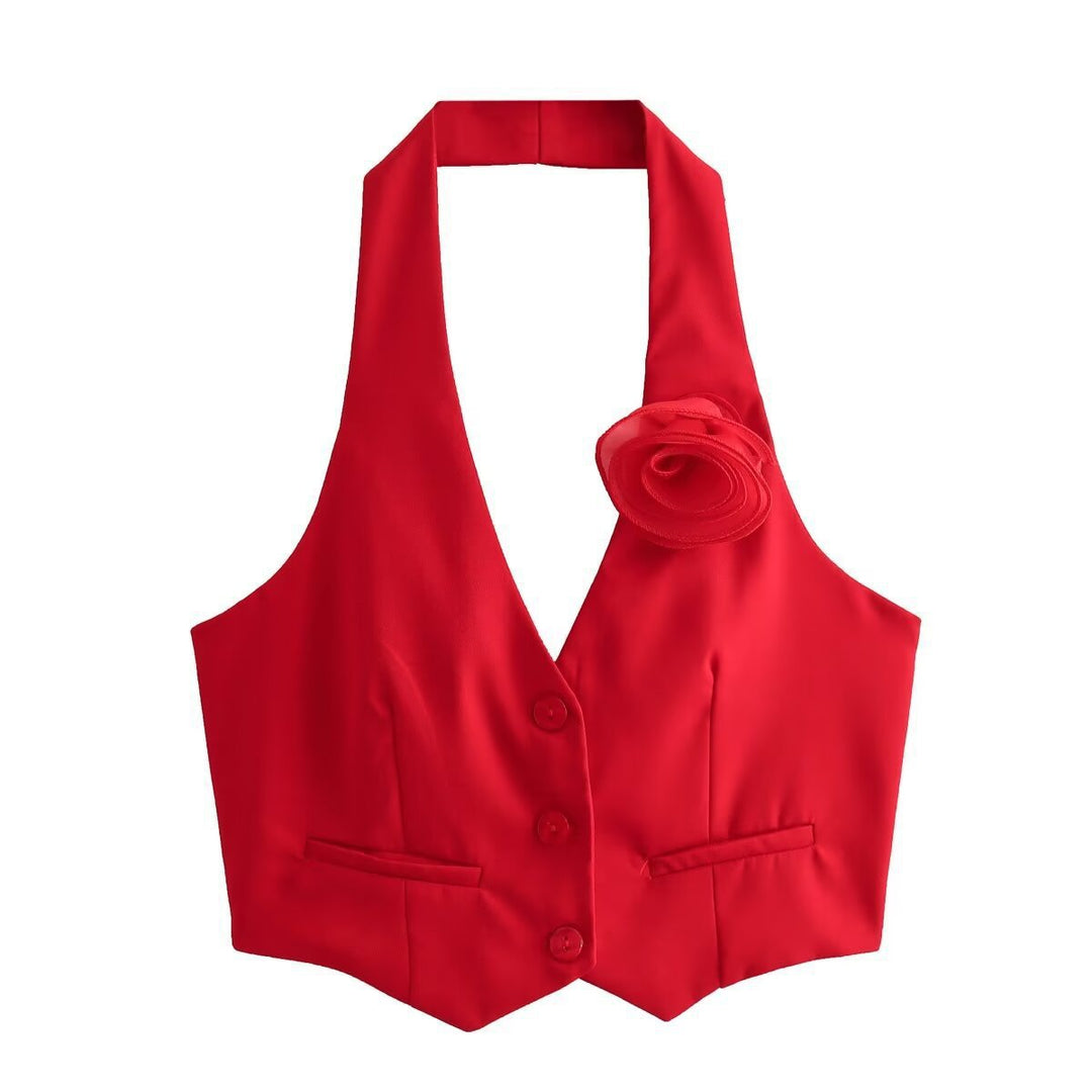 Damen Elegante Weste mit Blütenapplikation Drune