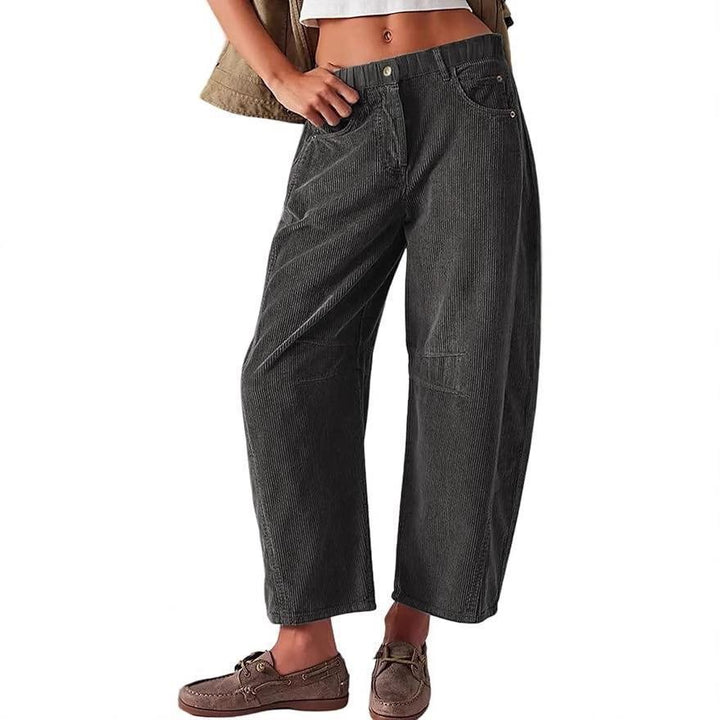 Damen Weite Cordhose mit hoher Taille, Cropped-Bein und Eingriffstaschen Drune