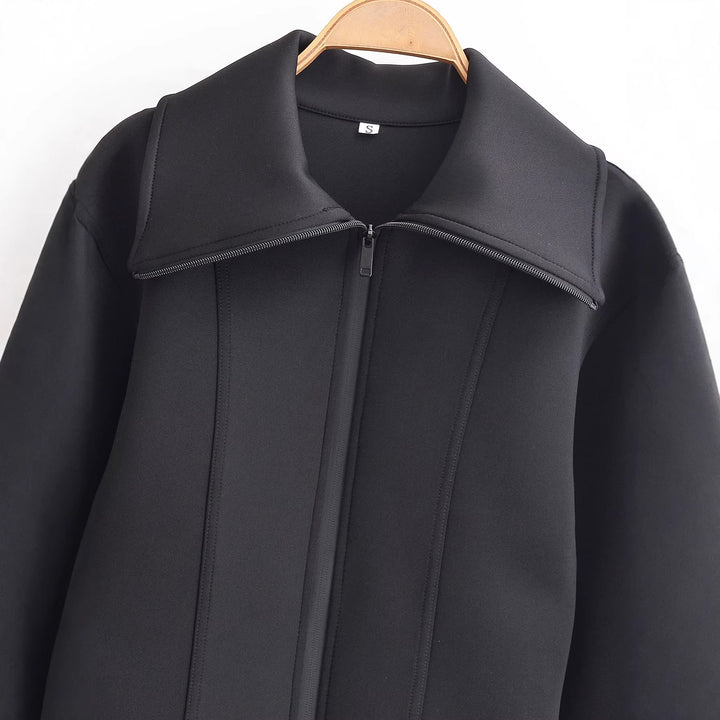 Damen geformte Neoprenjacke mit übergroßem Kragen und taillierter Cropped-Silhouette Drune
